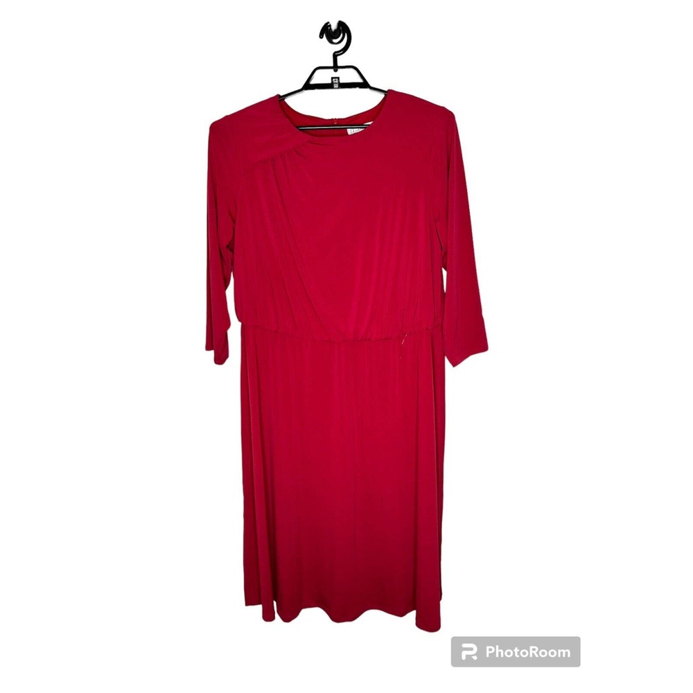 NWOT London Times Woman Elastic Waist Dress Size 16W 3/4 Sleeves Back Zip‎ Red